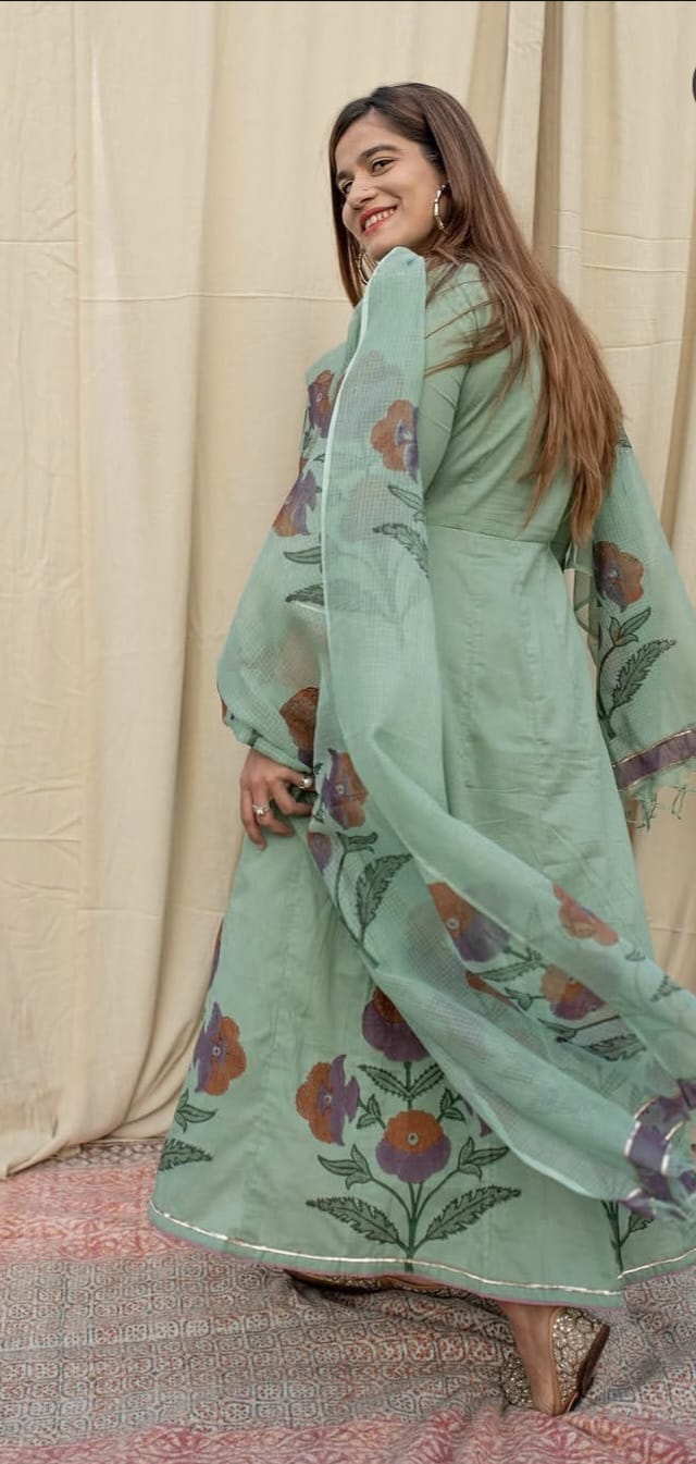 Sage Bloom Premium Floral Cotton Suit Set