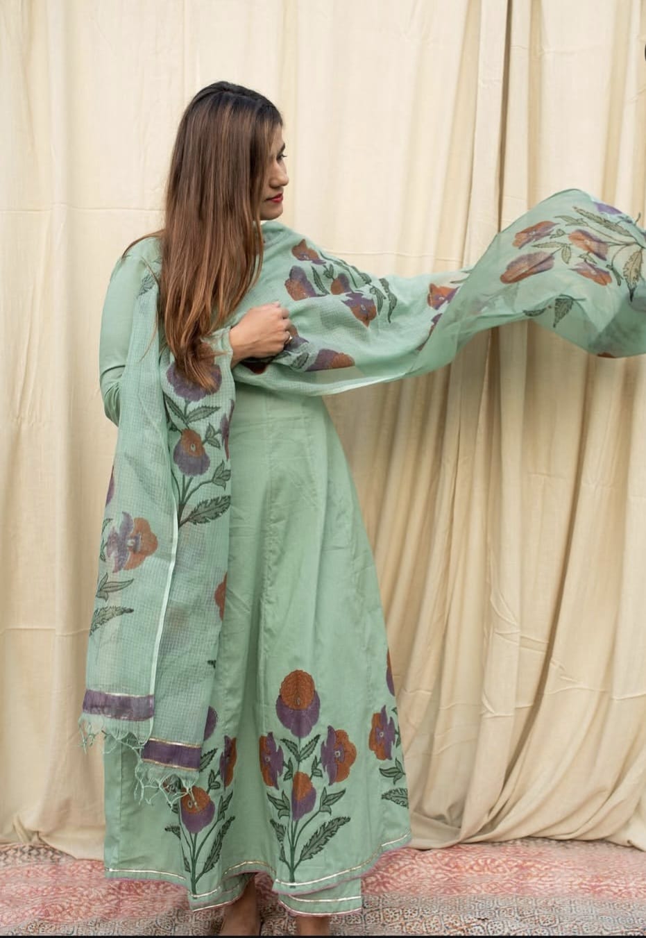Sage Bloom Premium Floral Cotton Suit Set