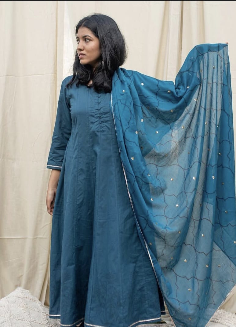 Regal Teal Blue Handcrafted Anarkali Suit