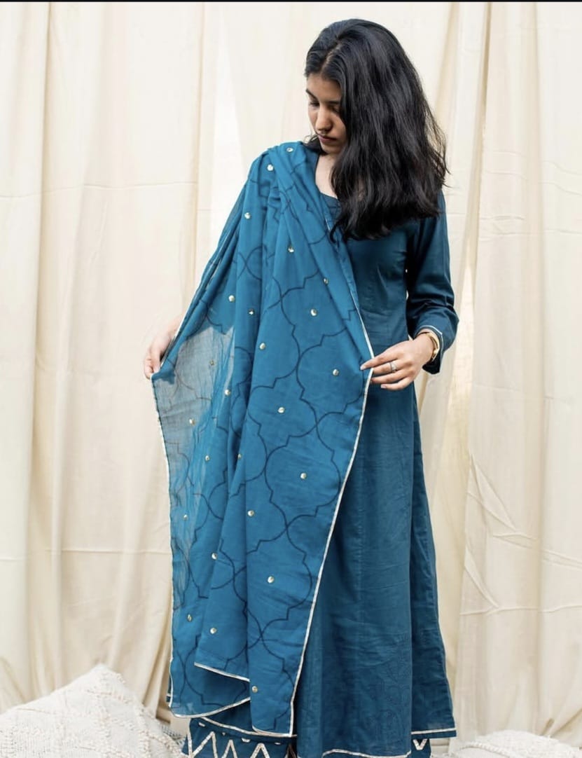 Regal Teal Blue Handcrafted Anarkali Suit
