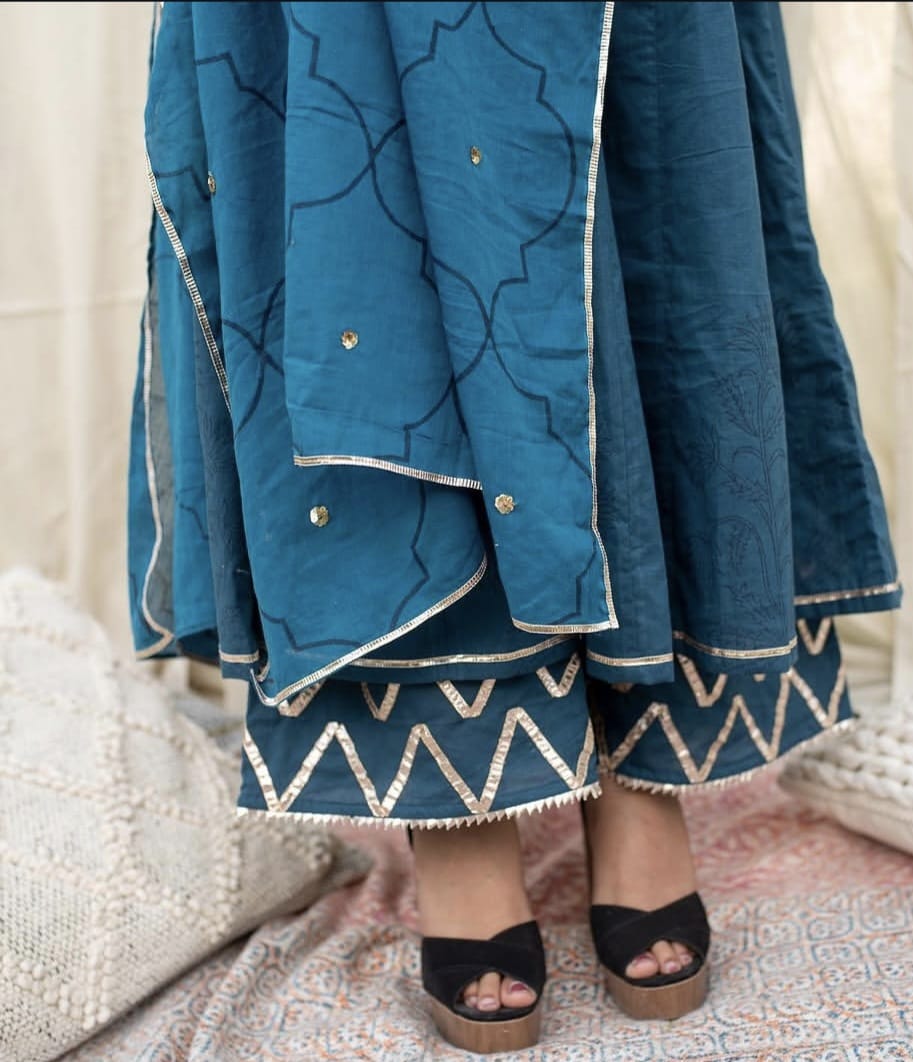 Regal Teal Blue Handcrafted Anarkali Suit