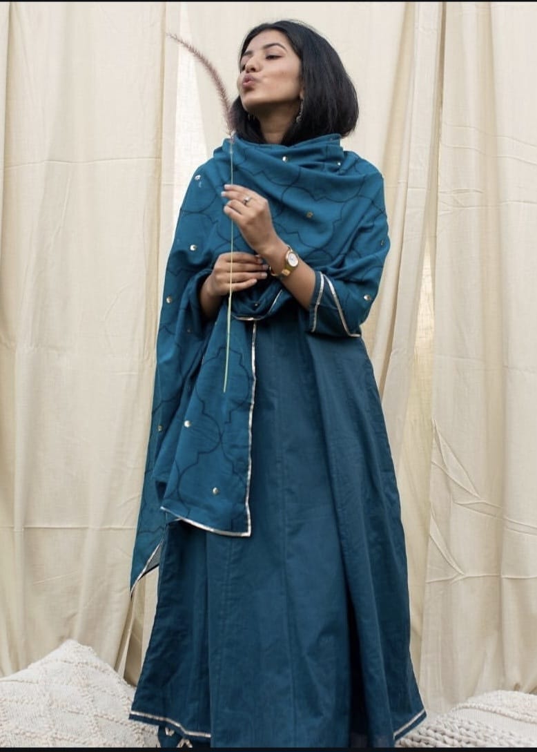 Regal Teal Blue Handcrafted Anarkali Suit