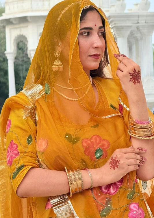 Gulposh Rajasthani Lehenga Set  ( unstiched )