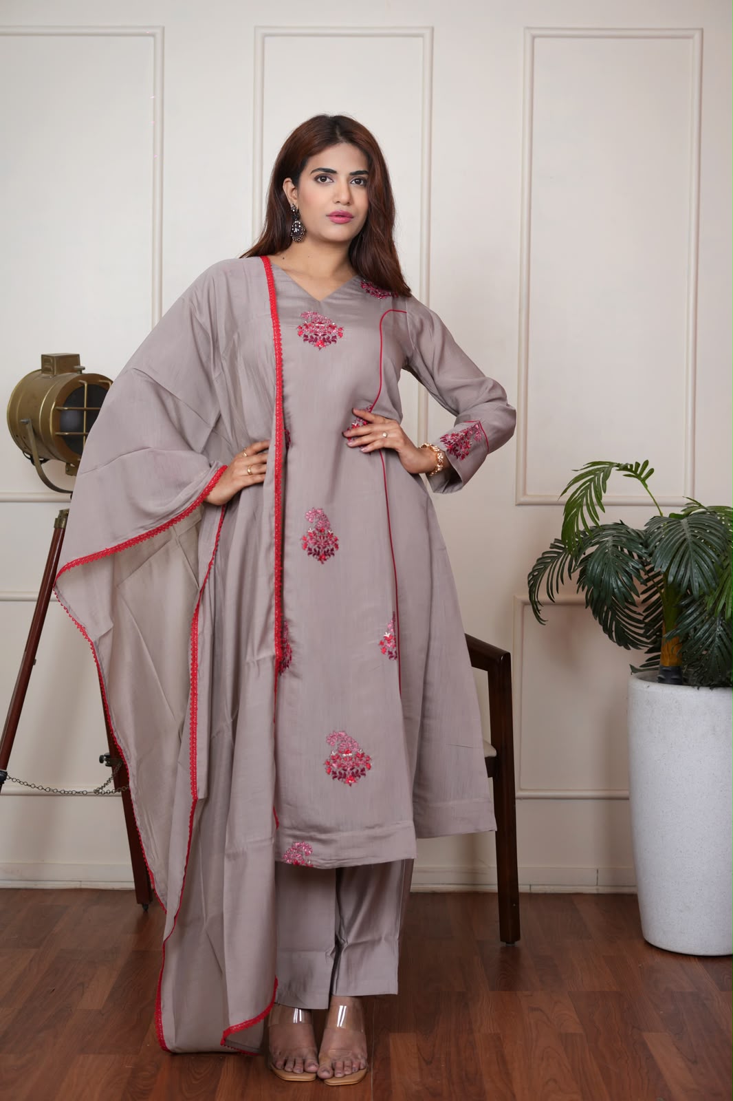 Ethnic Embroidered Straight Kurta Set withDupatta