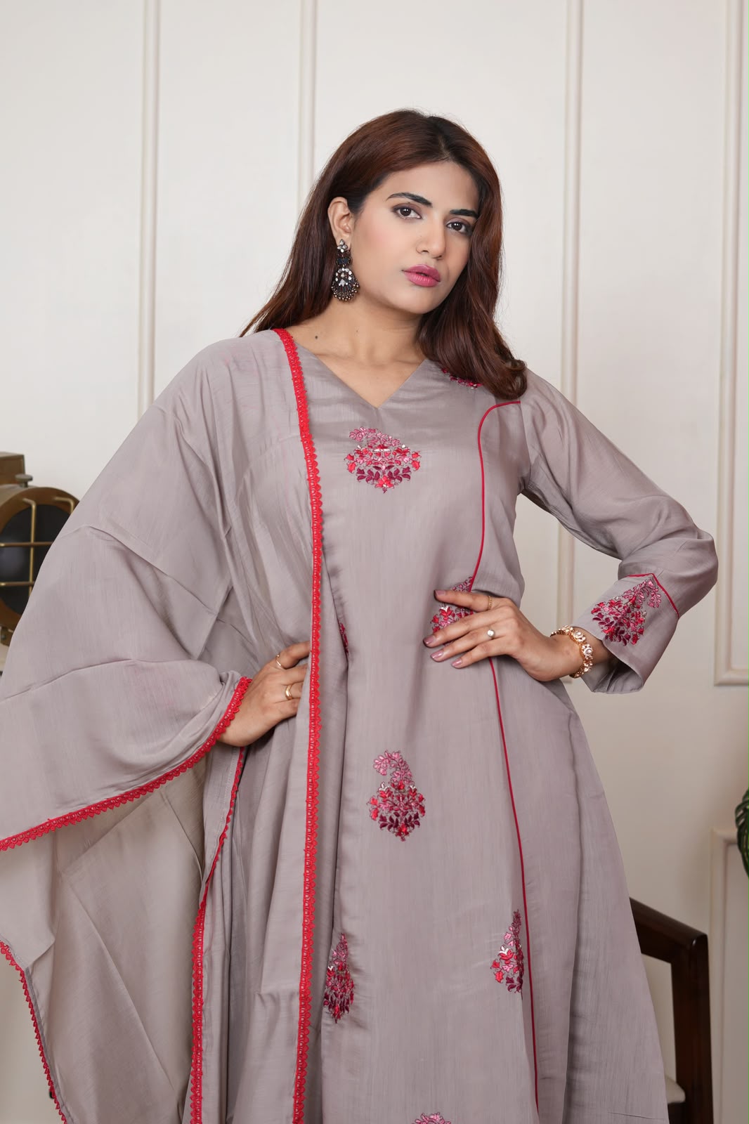 Ethnic Embroidered Straight Kurta Set withDupatta